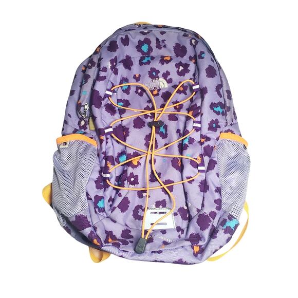 The North Face Happy Camper Purple Leopard Travel School Backpack Orange Trim - Picture 1 of 16